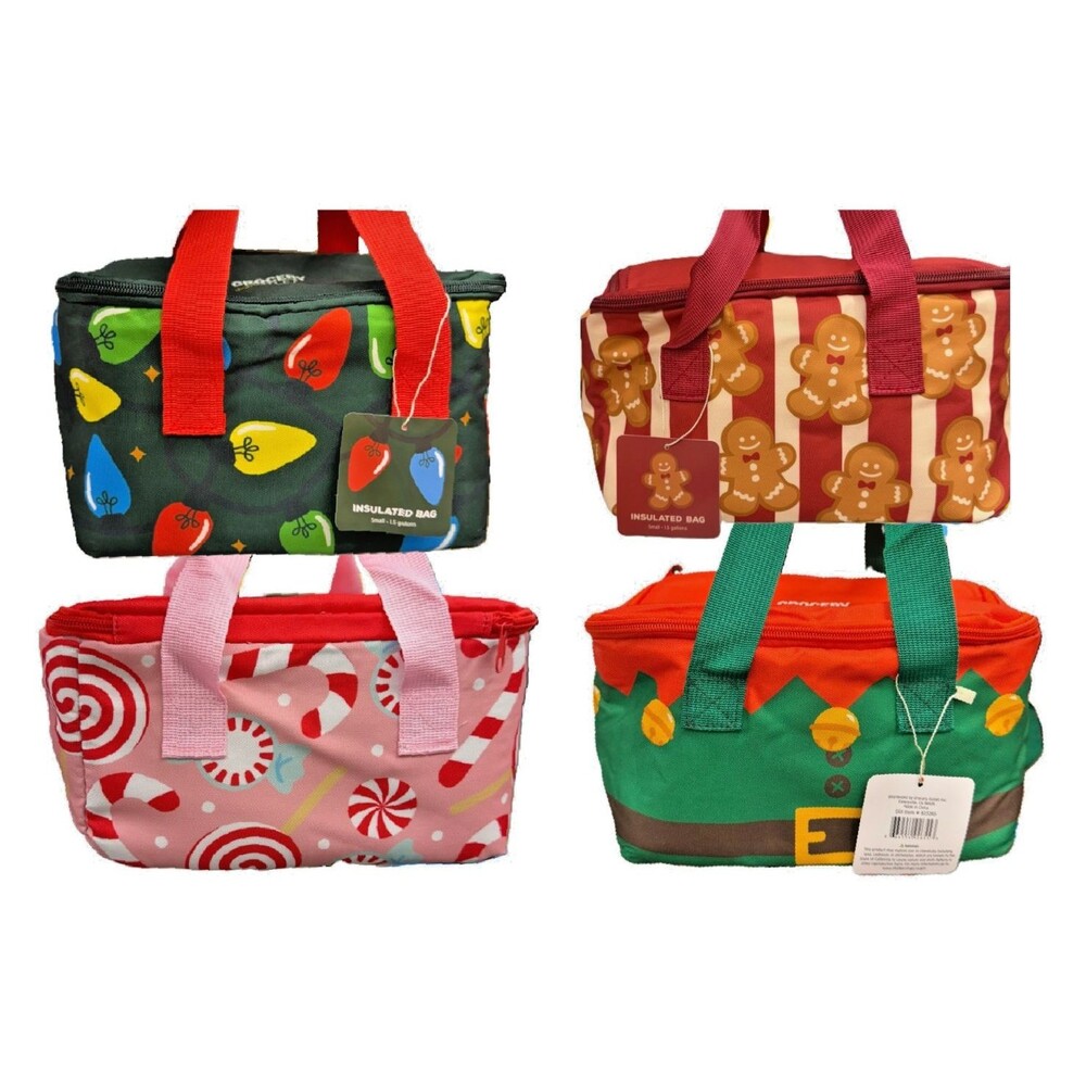 Grocery Outlet 2026 Christmas Mini Insulated Tote Bags (4), 1.5 Gallons